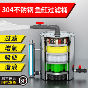 Stainless Steel Water Purification Filter Bucket For <b>Fish</b> Pond Outdoor Aquaculture With Activated Carbon Filtration System - Product Image 5