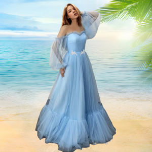 Vestido de Fiesta Elegante al por Mayor: Novedad de Moda con Hombros Descubiertos, Manga Larga, Malla, Color Liso, Verano, Estilo Natural - Product Image 5