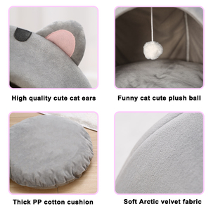 <span class=keywords><strong>Lit</strong></span>-caverne pour chat d'intérieur avec coussin amovible - Tente en peluche pour animaux <span class=keywords><strong>de</strong></span> compagnie, design oreilles <span class=keywords><strong>de</strong></span> dessin animé, <span class=keywords><strong>lit</strong></span> pour animaux <span class=keywords><strong>de</strong></span> compagnie avec <span class=keywords><strong>pompon</strong></span> pour chats - Product Image 5