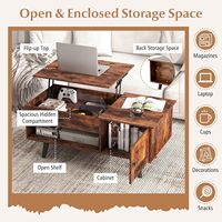 Table basse élévatrice en bois brun rustique COSTWAY avec porte de rangement cachée armoire étagère ouverte Table centrale de Cocktail Rectangle