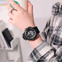 Jam Tangan Olahraga Digital Merah Muda Jam Tangan LED Multifungsi Kronograf Kalender Lampu Latar Dial Bulat