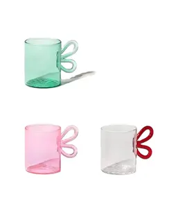 Wholesale Customized Household Color Glass Milk Cup High Borosilicate Drinking Cup Single Layer Glass Mug Handle With Butterfly