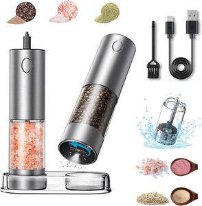 Ensemble de salières et poivrières électriques automatiques en acier inoxydable, rechargeables, avec réglage de la grosseur de mouture - Product Image 2
