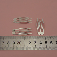 Mini peignes à cheveux plats en métal et argent, 10/100 pièces/sacs, 1.5cm x 4.0cm, à 3 dents, avec trous pour mariage, voile, fait main