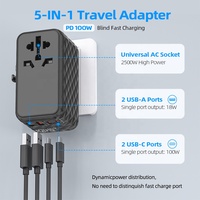 Adaptador de Viaje Universal Internacional Worldplug con Estándar para EE. UU., Australia, Reino Unido y UE, 10 A, 4 Tomas de Corriente, 2 Puertos USB Tipo C