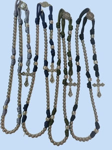 Lussuoso Rosario Cattolico con Perline in Lega d'Argento da 10 mm Intrecciate con Cordino, con Medaglia Miracolosa e Croce - Product Image 6