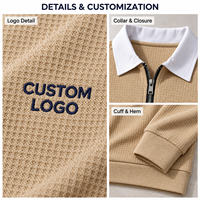 Sweat-shirt polo en maille gaufrée pour homme, col contrastant, manches longues, style preppy, logo personnalisé, vente en gros, usine de vêtements OEM