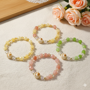 Pulsera de Piedras de Ágata Natural con Dijes de Garras de Gato, Joyería de Piedras Rosas y Verdes para Niñas, Regalo - Product Image 5