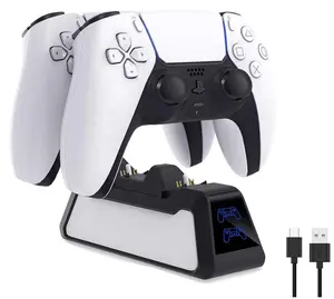 Soporte de cargador inalámbrico para Sony Playstation 5 PS5, indicador LED tipo C, con Cable Sense, estación de carga Dual rápida