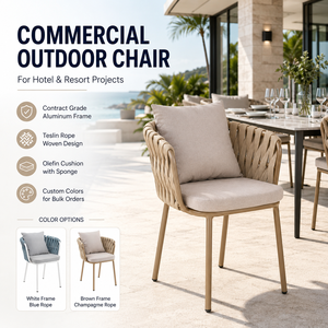 <span class=keywords><strong>Chaise</strong></span> de salle à manger d'extérieur en aluminium et corde Teslin FLD1205 avec coussin pour hôtel, complexe hôtelier, restaurant, projet de terrasse - Product Image 1
