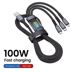 3 en 1 100W Lámpara piloto transparente Cable de carga súper rápido Universal con tipo C Usb Micro para Iphone Samsung Huawei Xiaomi 6A - Product Image 6