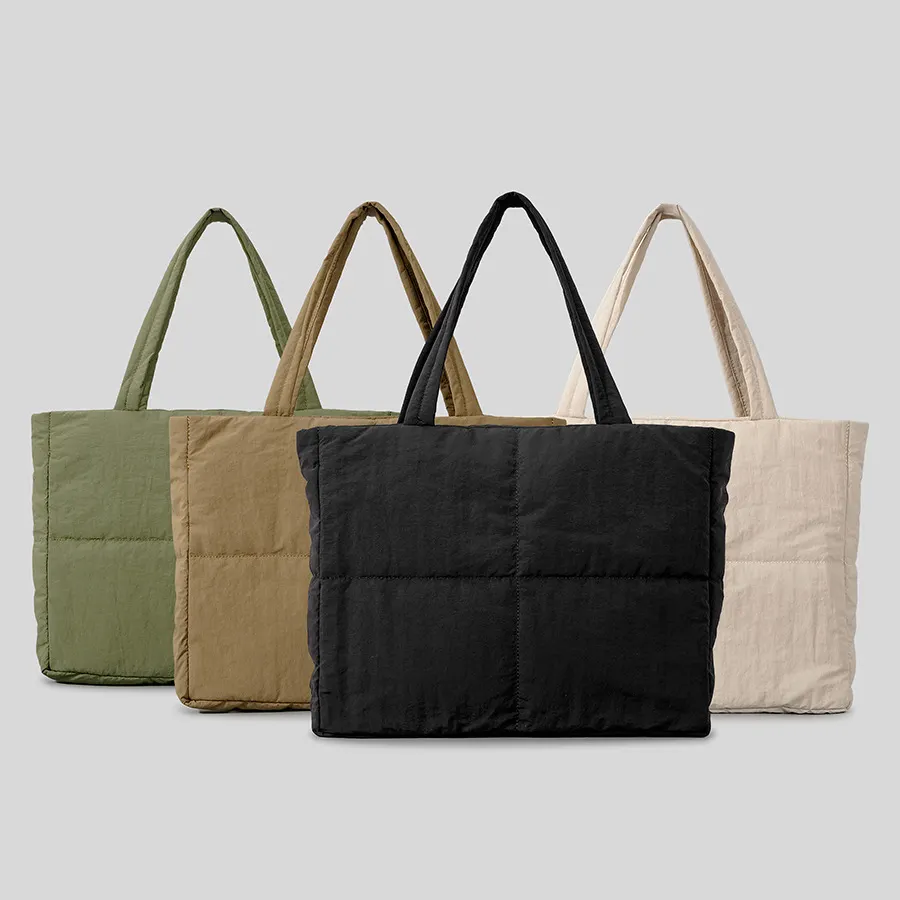 neue kollektion große kapazität mode einfache weiche karierte schultertasche handtasche geschenk arbeit puffer tote-bags für frauen großhandel