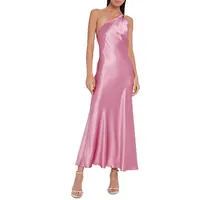 מותאם אישית נשים אופנה משי שמלה סקסי אחד כתף סאטן משי שמלת ארוך מקסי להחליק משי שמלה