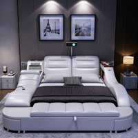 Meubles de chambre à coucher en gros d'usine, lit multifonctionnel en cuir de taille Queen et King avec fonction de massage et de rangement