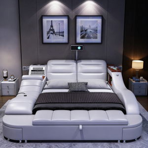 Muebles de Dormitorio al por Mayor de Fábrica, Cama Multifuncional de Cuero Tamaño Queen y King con Función de Masaje y Almacenamiento - Product Image 5