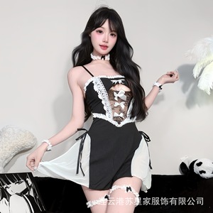 Lencería sexy de talla grande, disfraz de sirvienta, uniforme de chica sexy, vestido con tirantes, encanto de medianoche, tentación. - Product Image 1