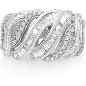 Anillo de cóctel con diamantes de 0,81 quilates, corte redondo y baguette, plata de ley 925, talla 7 para mujer, joyería para fiestas - Product Image 1