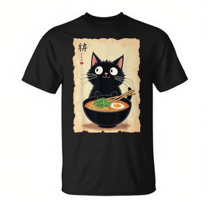 Camiseta Kawaii con diseño de gato y ramen, diseño de comida japonesa, anime, para amantes de los fideos, color negro - Product Image 2