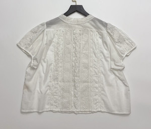 Blusa de Oficina de Verano para Mujer, Blanca, Vintage, Sólida, Bordada, con Recortes, Cuello Camisero, Juvenil, Manga Corta, con Botones, ODM - Product Image 5