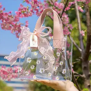 Spot Daisy tas hadiah pernikahan pita mewah tas tangan pvc transparan tas hadiah Valentine tas hadiah transparan dengan pegangan