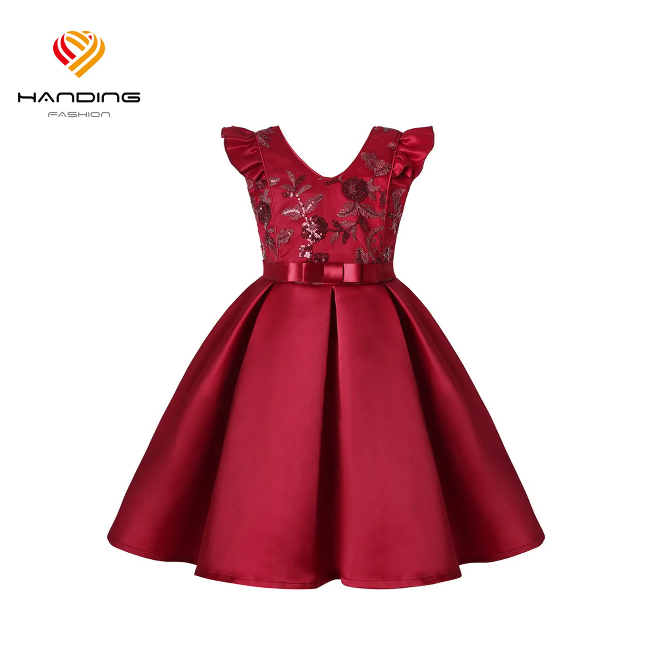 HDKBLQ1923 Offre Spéciale Boule Rouge Robe Enfants belle Manches De Bébé Robes Usage D'été Fille Enfants Parti Robe