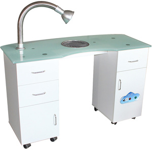 Mesa de manicura Dongpin Beauty de vidrio templado con doble encimera, extractor de polvo y múltiples cajones, color blanco, modelo 3481 - Product Image 2