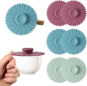 Tapa de Silicona para Vasos en Colores Morandi, Apta para Alimentos, Sellado al Vacío, Diseño Antiderrames, Tapa en Forma de Girasol, Resistente al Calor, Reutilizable - Product Image 1
