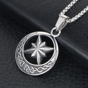 <b>Titanium</b> Steel Star Pendant Necklace Eight Pointed Star Design Round Charm For Men Women Fashion Jewelry SP812 - Product Image 1