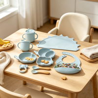 Ensemble repas pour bébé nouveau-né, non toxique, avec tapis antidérapant, bol et assiette en silicone de qualité alimentaire, et anneau de dentition en forme d'éléphant