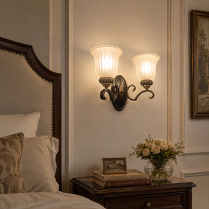 Vintage Double <b>Wall</b> <b>Sconce</b> Antique Bronze <b>Wall</b> <b>Light</b> with Frosted Glass Shade E27 Decorative <b>Wall</b> Lamp for Bedroom Hallway Hotel - Product Image 2