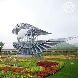 Grande sculpture élégante en acier inoxydable, style chinois, avec sculpture ajourée, pour parc, espace panoramique et place extérieure - Product Image 2