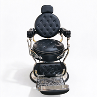 Fauteuil de Barbier Vintage Capitonnage Diamanté Robuste Hydraulique Inclinable pour Rasage, Chaise de Salon de Luxe avec Cadre Métallique Chromé
