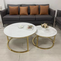 Mesa de Centro Redonda de Mármol de Estilo Moderno con Estructura Metálica Resistente para Salas de Estar, Estudios, Dormitorios y Hoteles