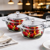 Bol de cuisine moderne en verre borosilicate haute résistance avec couvercle, résistant à la chaleur, grande capacité, portable, pour soupes et salades