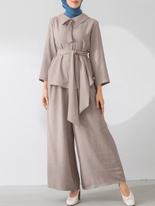 JM66-61 <span class=keywords><strong>elegante</strong></span> abito da donna islamico Casual <span class=keywords><strong>con</strong></span> decorazione in <span class=keywords><strong>pizzo</strong></span> pantaloni camicetta <span class=keywords><strong>con</strong></span> Logo personalizzati Set per la stagione autunnale - Product Image 3