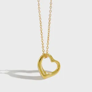 Wholesale hollow heart pendant necklaces minimalist heart necklace sterling silver 18K gold plated necklace women