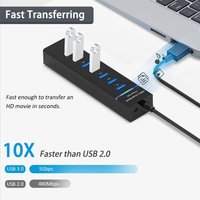 Adaptor USB 3.0 7 Port Portabel, Hub Multiport USB 3.0, Transfer Data 5Gbps untuk Laptop PC Komputer