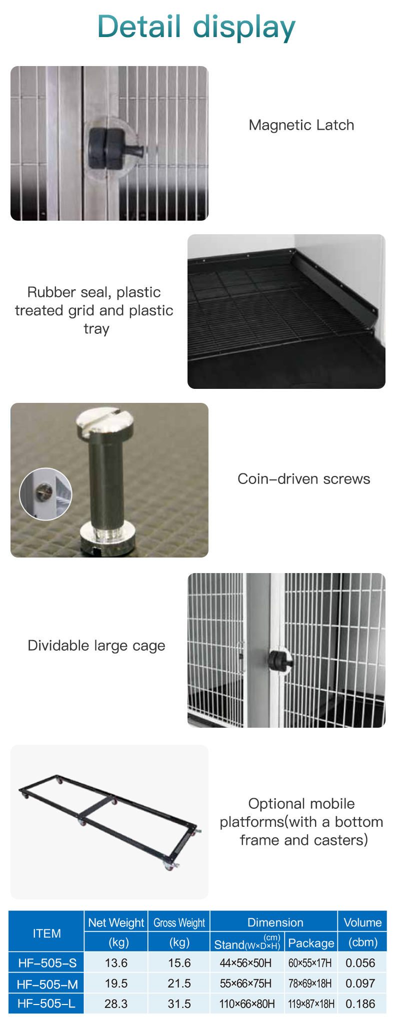 HF-505 Pet Dog Powder coating Stainless Steel High Quality modular cage banks