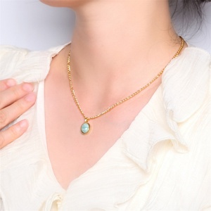 Collier pendentif en acier inoxydable turquoise ovale 2023, plaqué or 18 carats PVD, pour femmes - Product Image 4