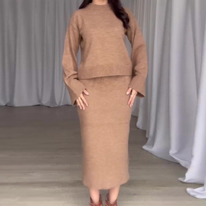 Primavera moda tinta unita a maniche lunghe larghe <span class=keywords><strong>oversize</strong></span> Top taglie forti gonna a <span class=keywords><strong>maglia</strong></span> 2 pezzi abito abito donna maglione - Product Image 2