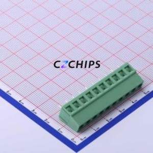 DB128V-5.0-10P-GN-S Screw Terminal Block Through hole Component (THT),P=5mm Connector 1x10P 5mm Green Through Hole - Product Image 1