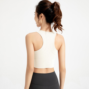 Soutien-gorge de course pour femme effet seconde peau, style crop top, dos nageur, avec coussinets intégrés, fermeture éclair, pour marathon et fitness - Product Image 6