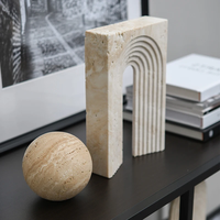 Porte-livres rustiques personnalisés en travertin de haute qualité - Décoration multifonctionnelle pour la maison, pour livres et support de téléphone portable