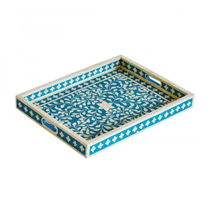 Bandejas de Servir con Incrustaciones de Hueso de Calidad Garantizada, con Diseño Único en Forma Rectangular, en Venta - Product Image 1