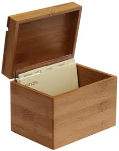 Bamboo Recipe Box with Divider, Natural, 6.80" W x 4.90" D x 5.30" H