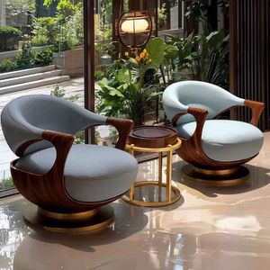 Kursi Santai Kayu Walnut Solid Estetika Modern Desain Kreatif Baru Sofa Kulit Asli untuk Ruang Tamu Rumah - Product Image 3