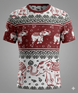 T-shirt à manches courtes et col rond avec imprimé sublimation éléphant et fleurs. Fabriqué en micro-polyester 130 g/m². - Product Image 5