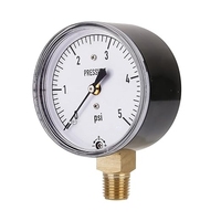 Manomètre à membrane pour tuyaux PEX, support de tuyau 2-1/2 pouces, cadran 1/4 pouce NPT, montage inférieur, réglable 0-5 PSI