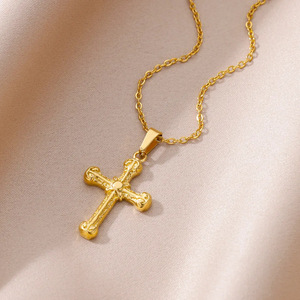 Collana con <span class=keywords><strong>Ciondolo</strong></span> a Croce alla Moda per Donna, Placcata in Oro 18k, Catena per Clavicola in Acciaio Inossidabile, Vendita all'Ingrosso - Product Image 4