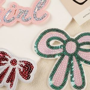 Patchs lettres, patchs nœuds papillon, autocollants en tissu, patchs lettres nœuds papillon à paillettes pour vêtements d'enfants - Product Image 2